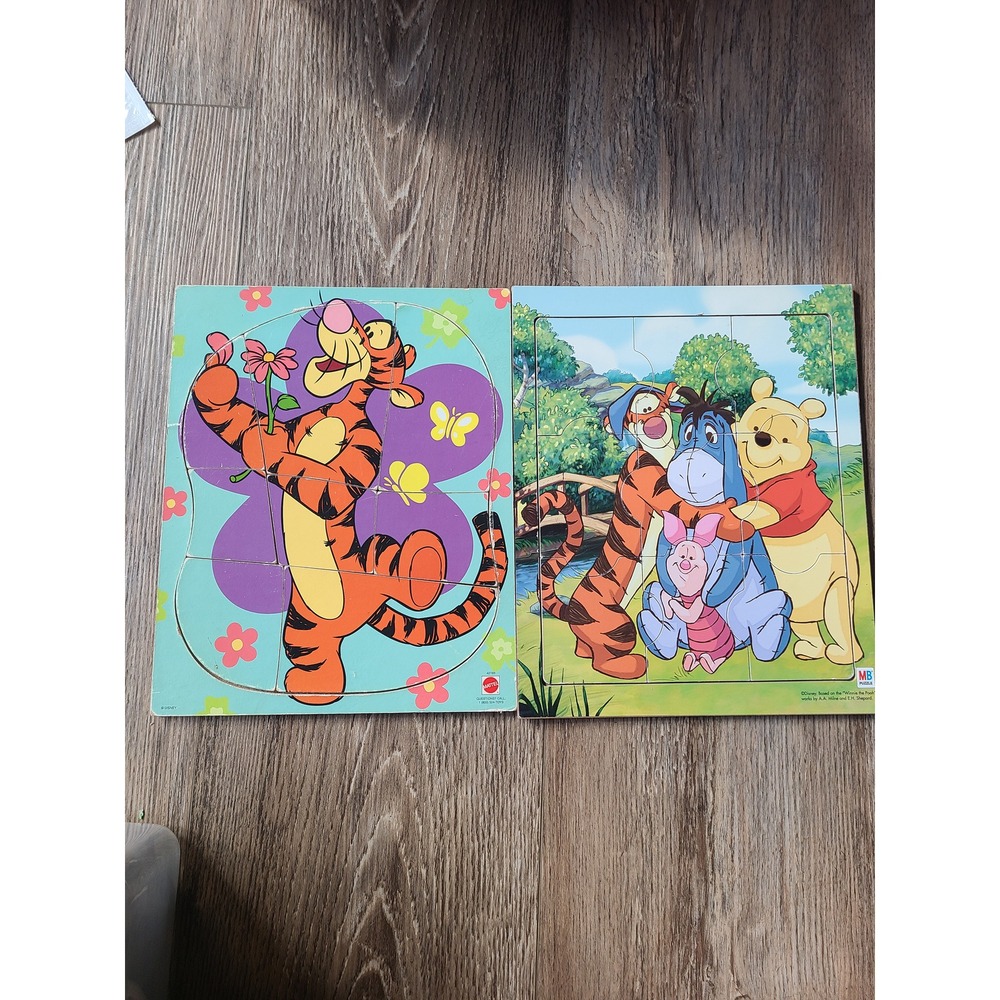 Vintage Disney Winnie the Pooh Tigger Wooden Tray Puzzles Mattel MB Set of 2